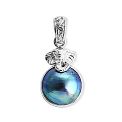 Royal Bali Collection - D'Joy Blue Mabe Pearl Sterling Silver Elephant Head Drop Pendant 6.38 Ct.