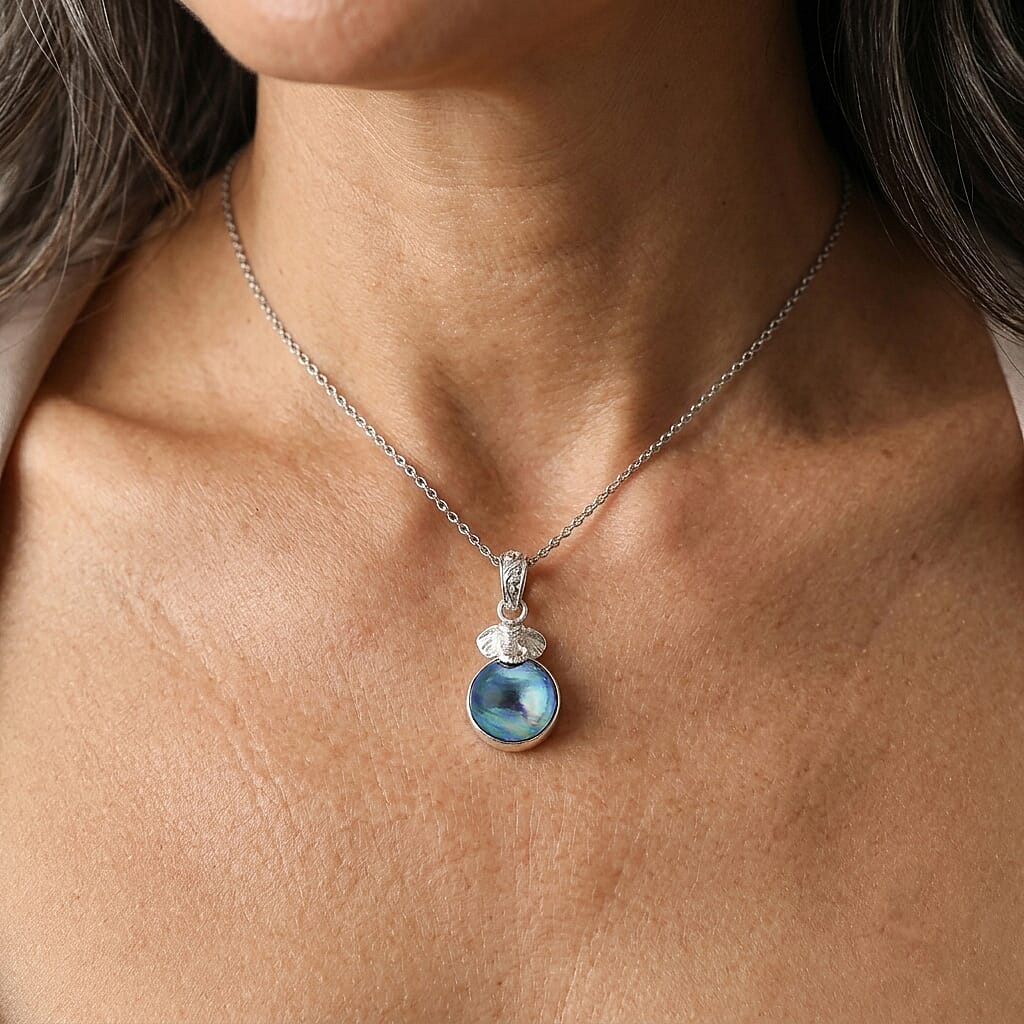 Royal Bali Collection - D'Joy Blue Mabe Pearl Sterling Silver Elephant Head Drop Pendant 6.38 Ct.