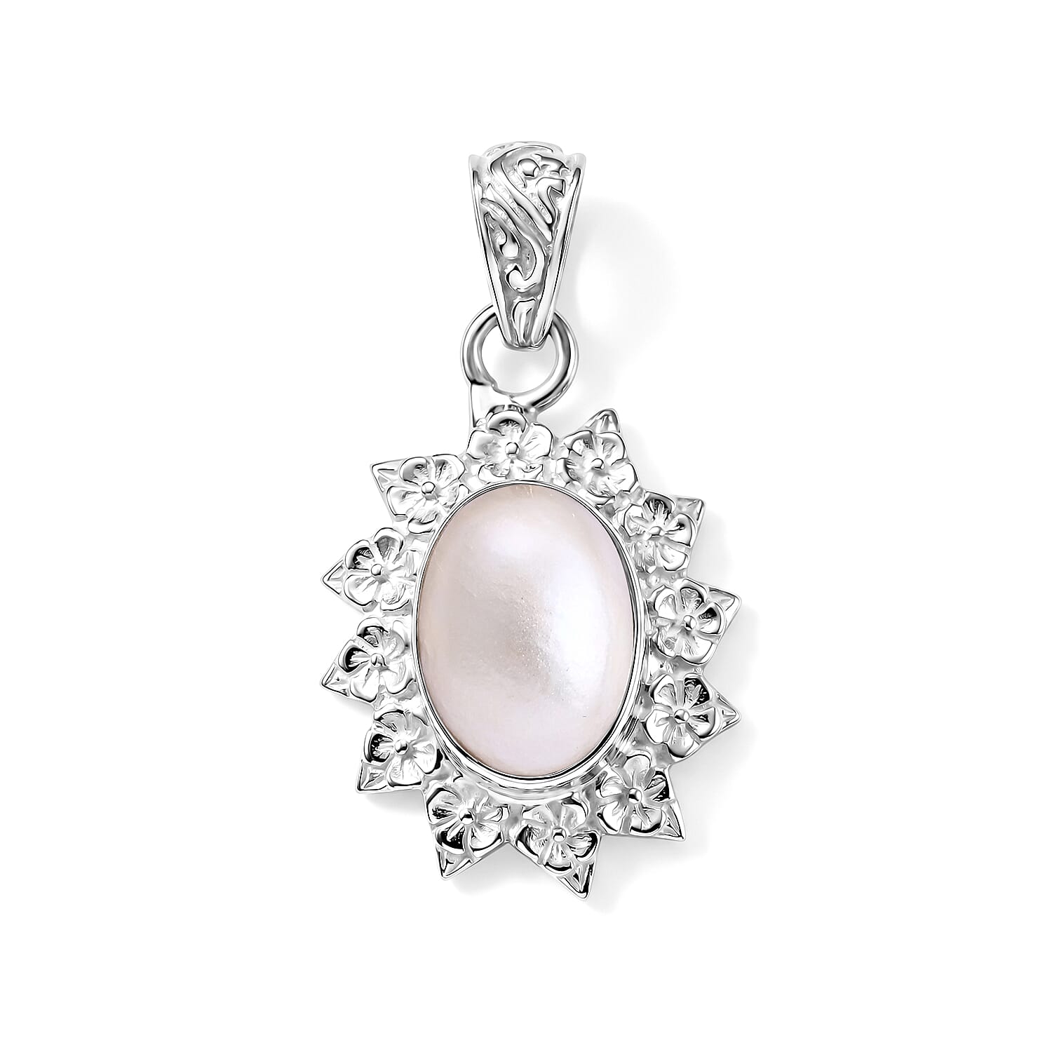 Royal Bali Collection - D'Joy White Mabe Pearl Sterling Silver Solitaire Pendant 3.16 Ct.