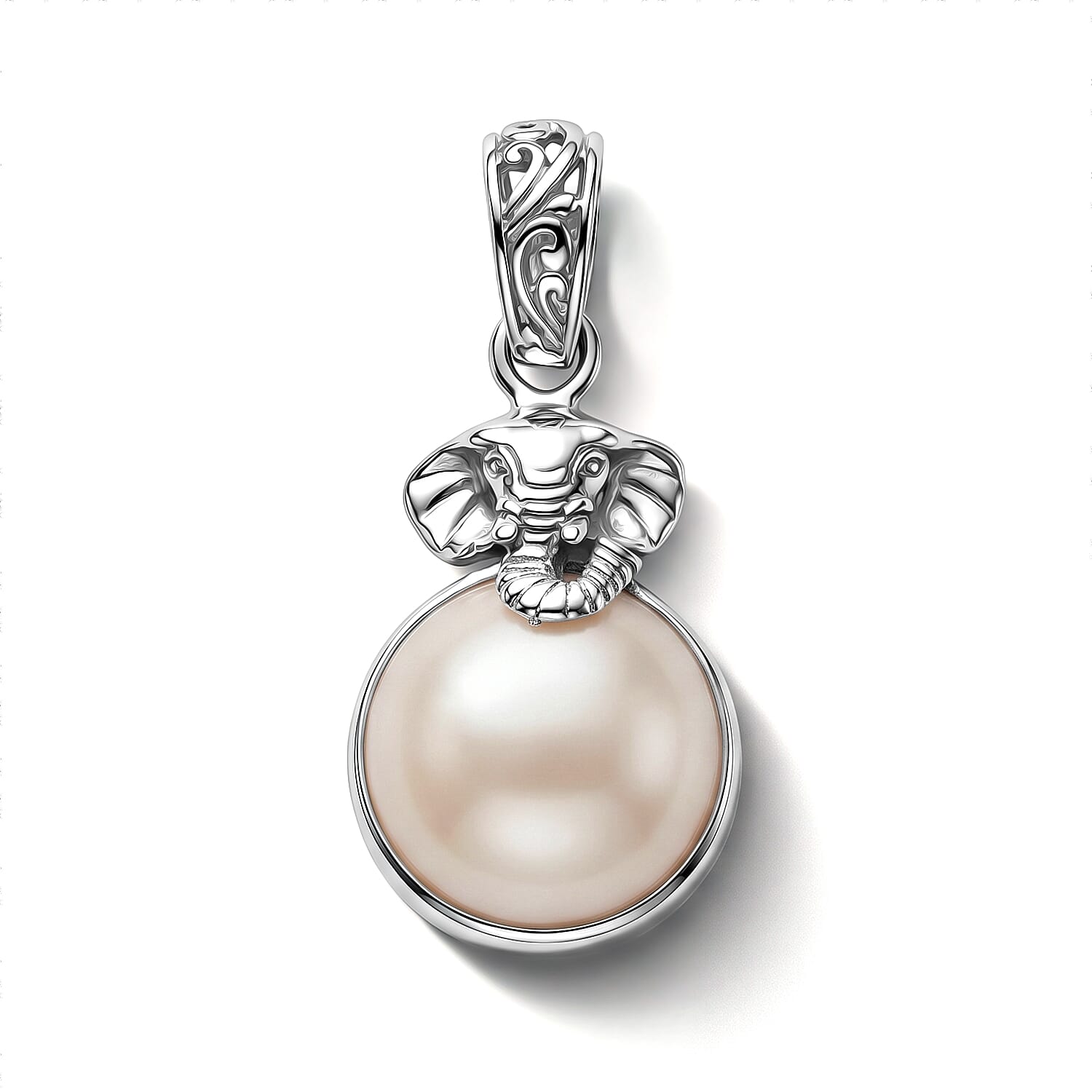 Royal Bali Collection - D'Joy White Mabe Pearl Sterling Silver Elephant Head Drop Pendant 6.28 Ct.