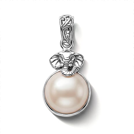 Royal Bali Collection - D'Joy White Mabe Pearl Sterling Silver Elephant Head Drop Pendant 6.28 Ct.