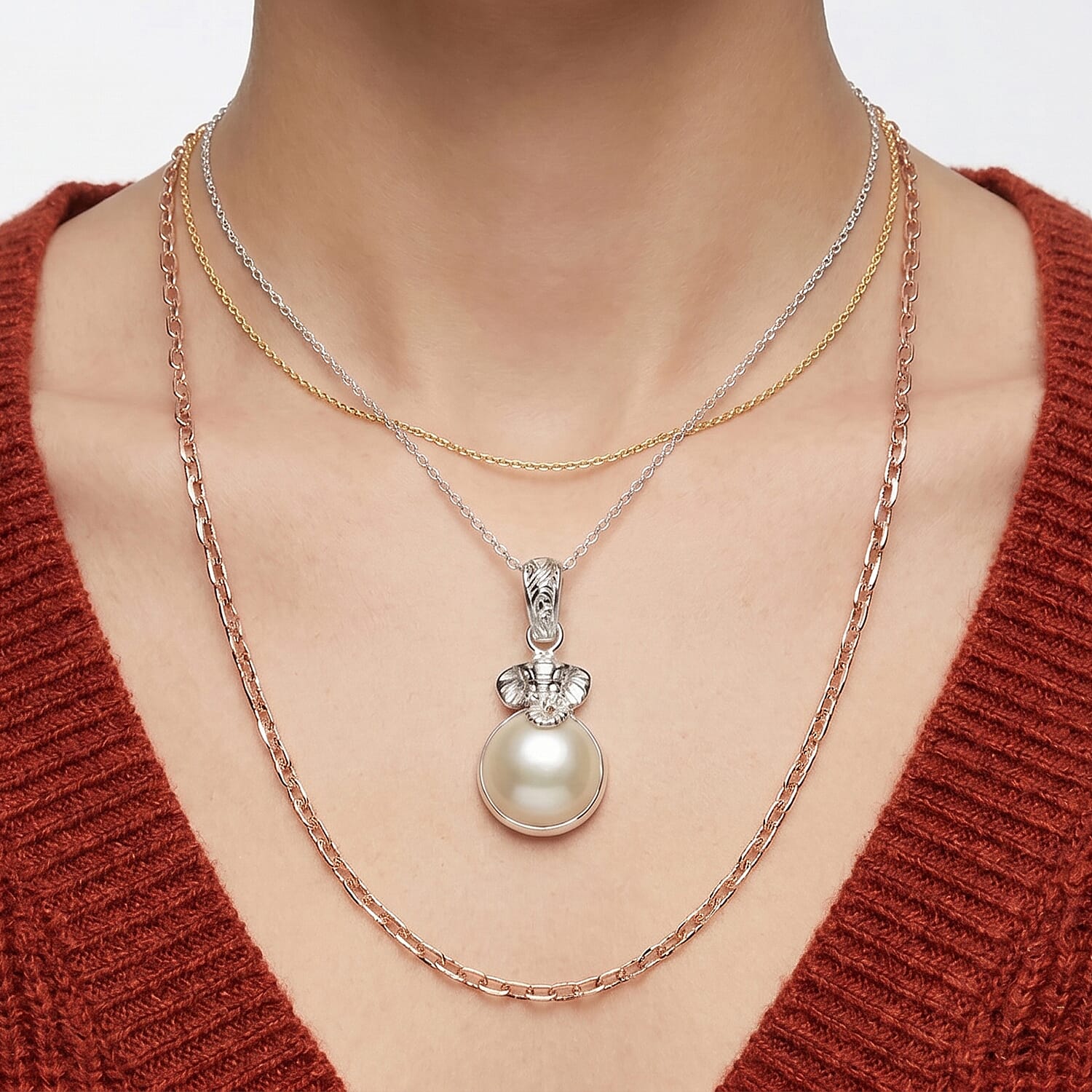Royal Bali Collection - D'Joy White Mabe Pearl Sterling Silver Elephant Head Drop Pendant 6.28 Ct.