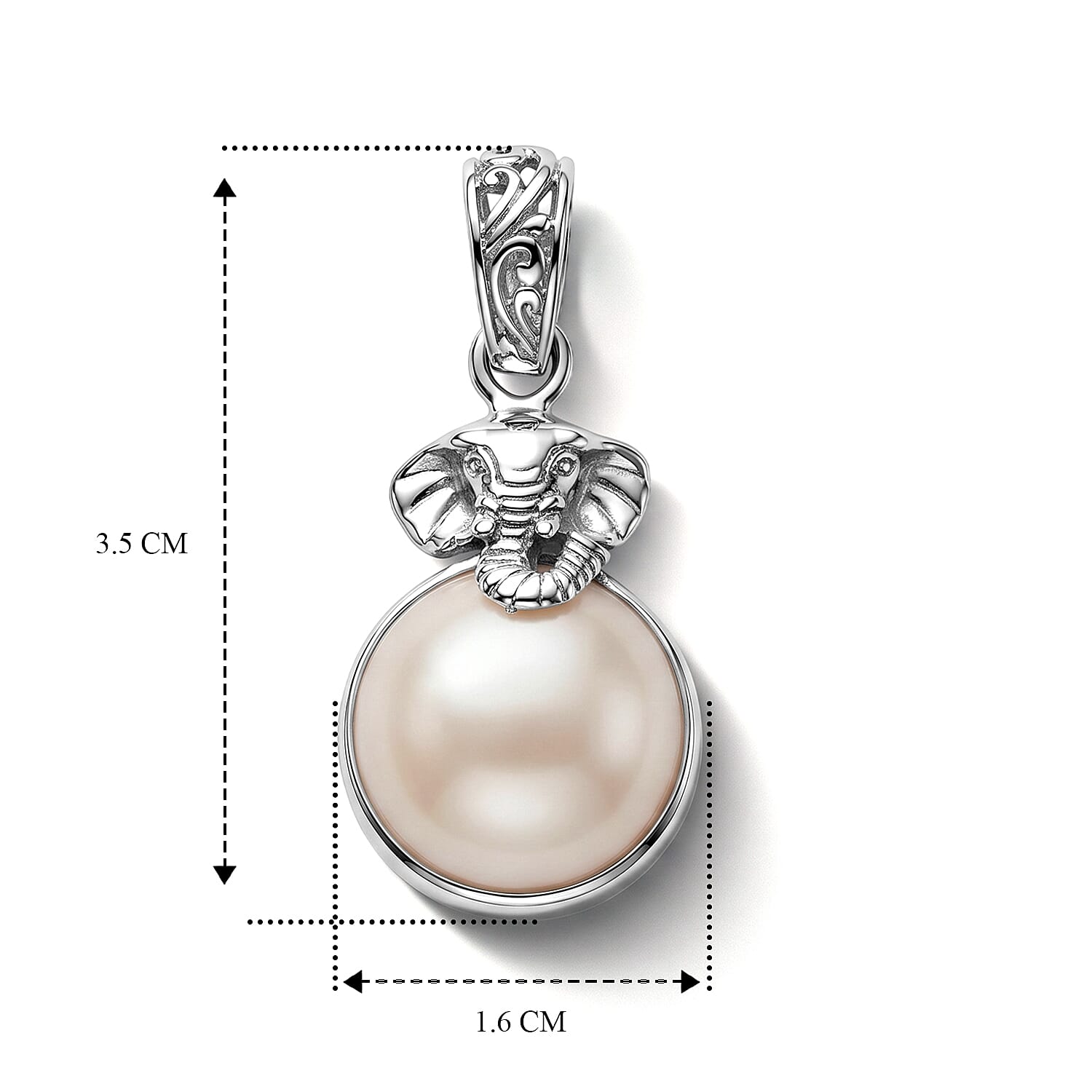 Royal Bali Collection - D'Joy White Mabe Pearl Sterling Silver Elephant Head Drop Pendant 6.28 Ct.