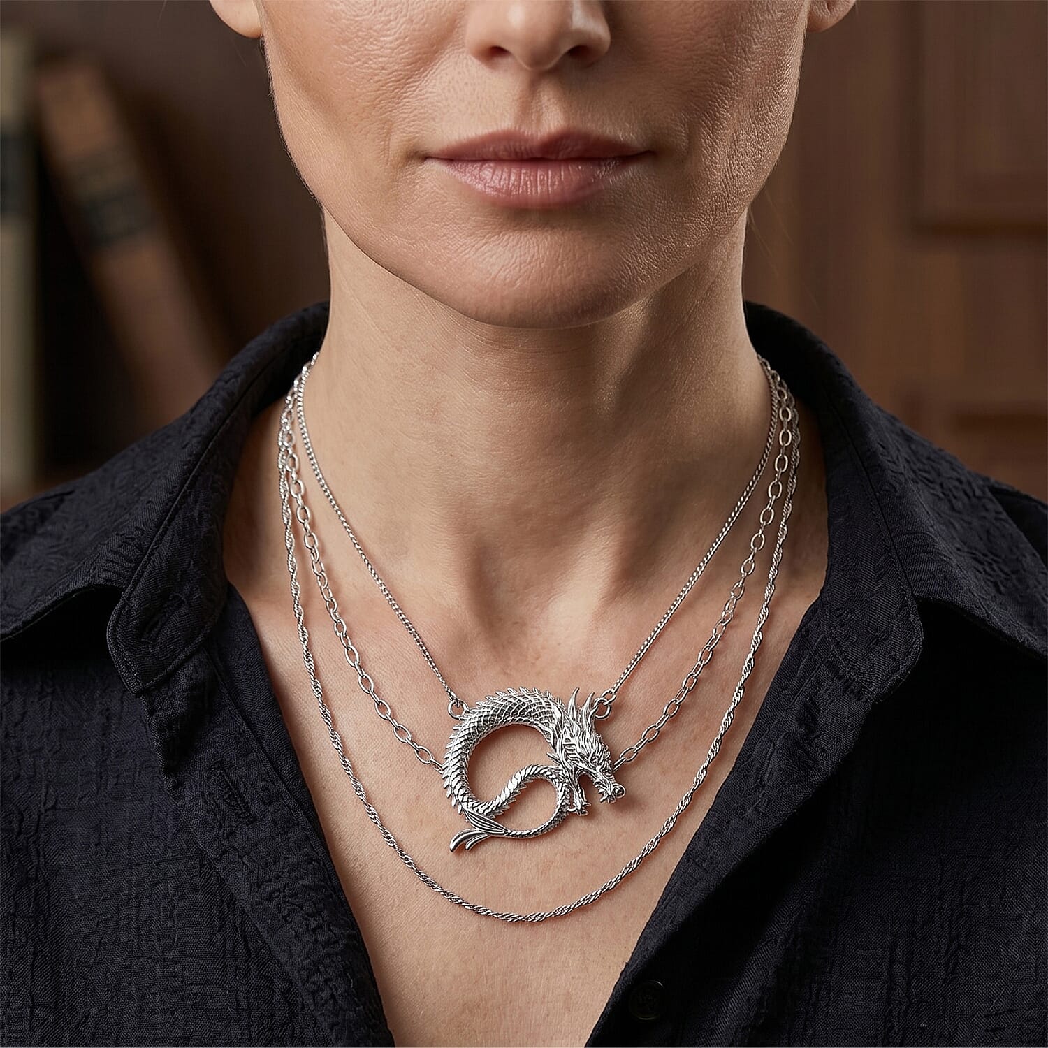 Royal Bali Collection - D'Joy Sterling Silver Dragon Necklace (Size - 20)