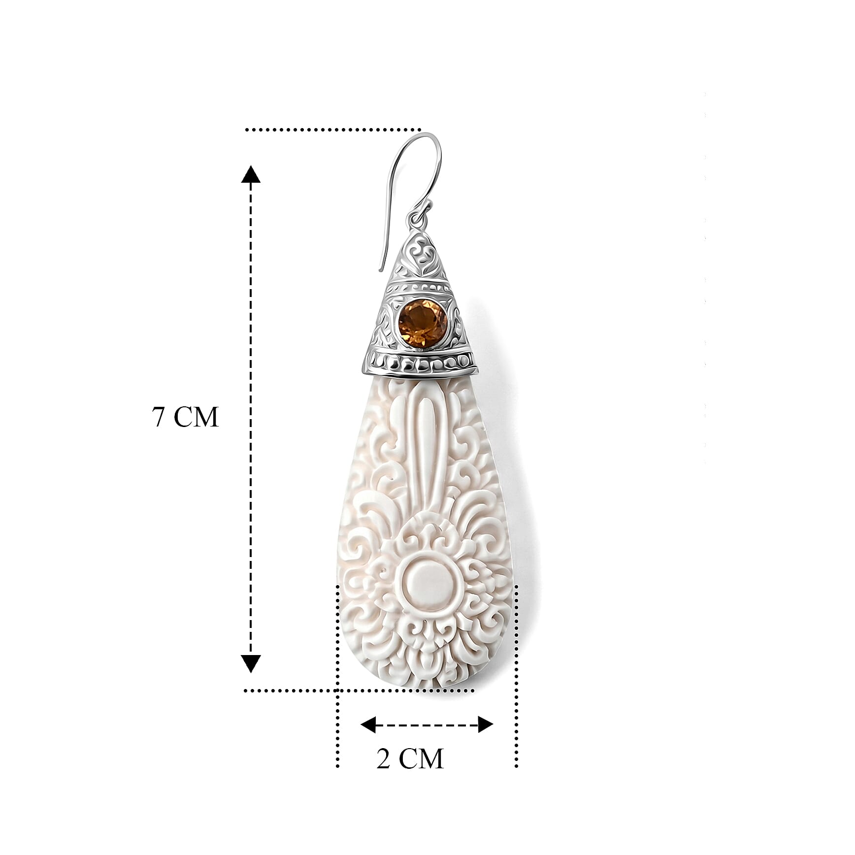 Royal Bali Collection - D'Joy Ox Bone & Citrine Sterling Silver Dangle Earring with Hook 19.74 Ct.