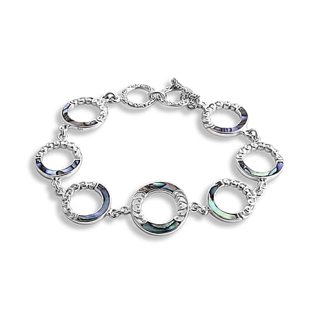 Royal Bali Collection - D'Joy Abalone Shell Sterling Silver Link Bracelet (Size - 7.5) with T Bar Clasp, Silver Wt.10.75 Gms