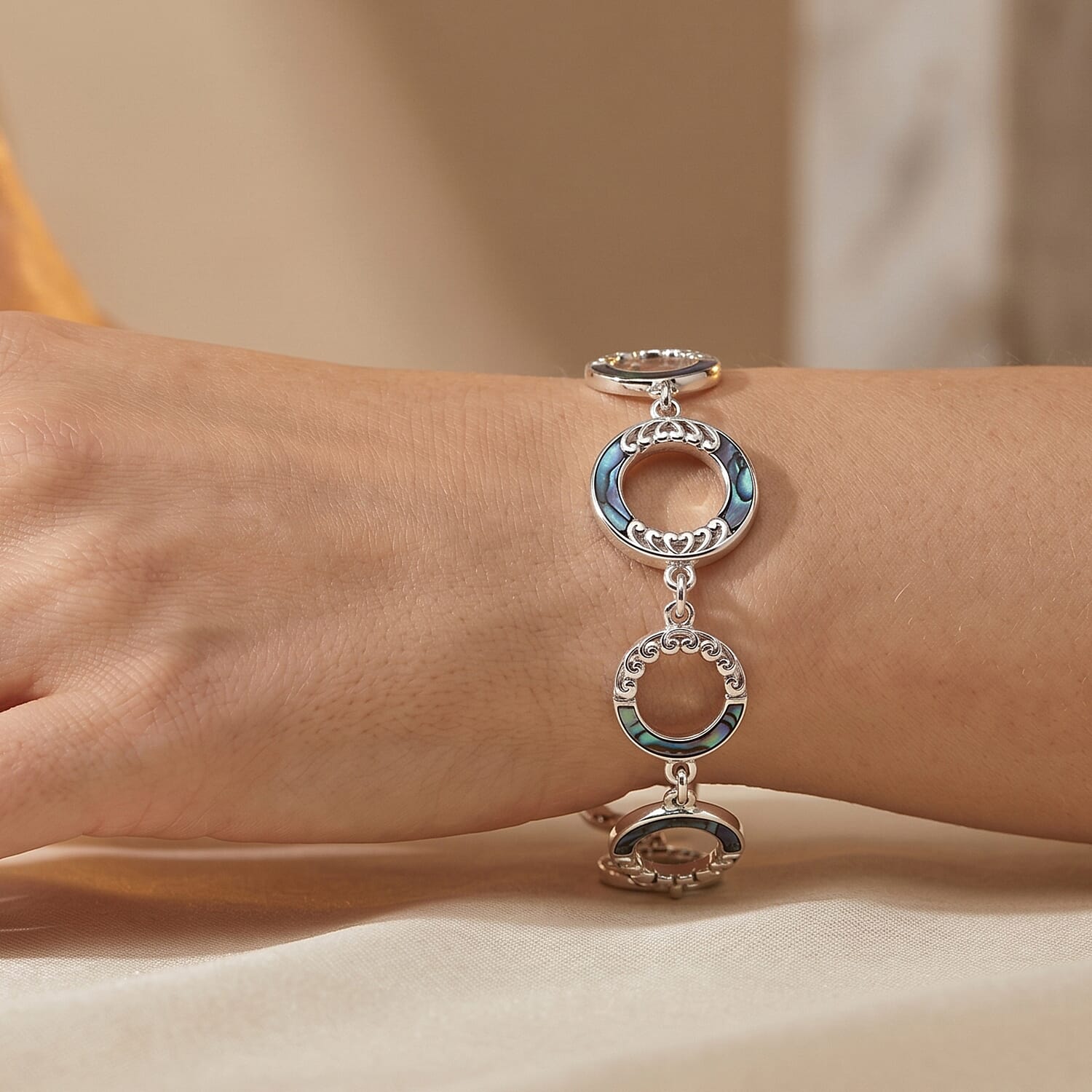 Royal Bali Collection - D'Joy Abalone Shell Sterling Silver Link Bracelet (Size - 7.5) with T Bar Clasp, Silver Wt.10.75 Gms