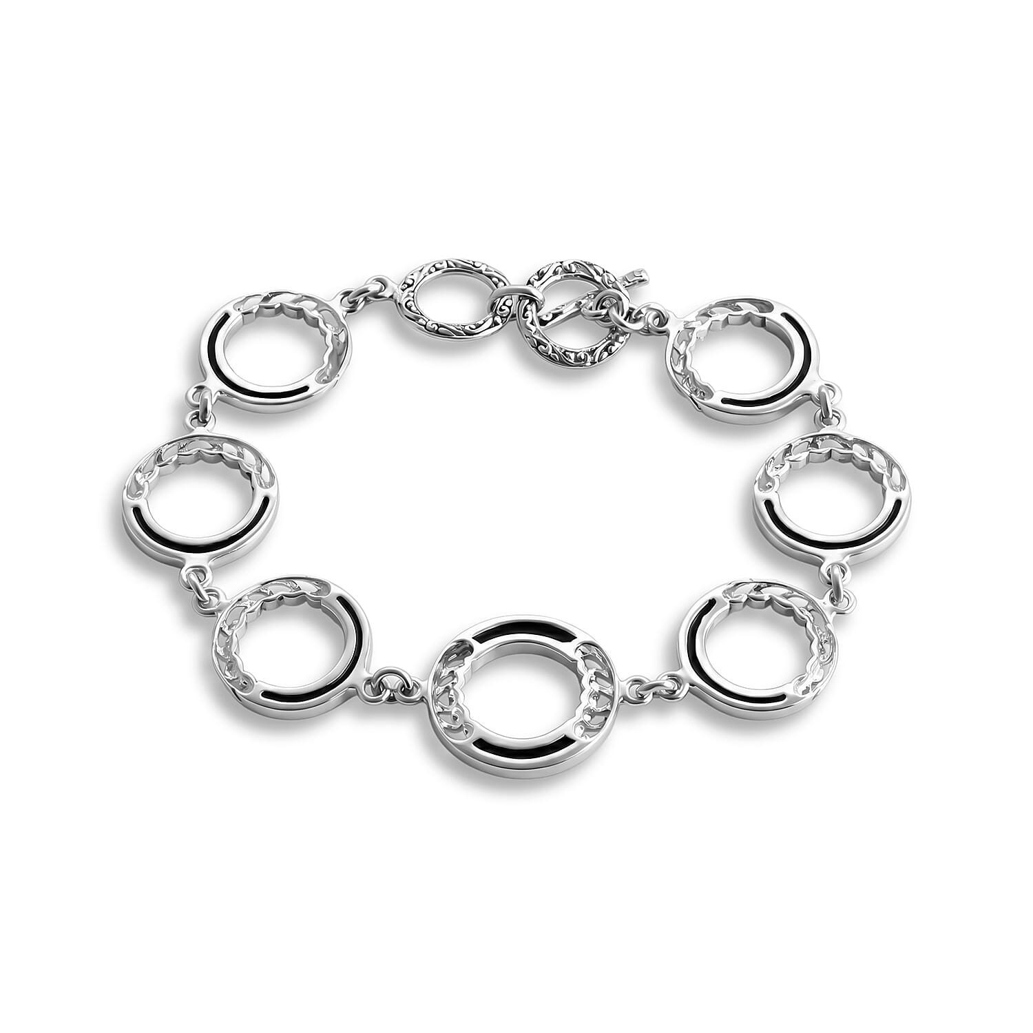 Royal Bali Collection - D'Joy Abalone Shell Sterling Silver Link Bracelet (Size - 7.5) with T Bar Clasp, Silver Wt.10.75 Gms