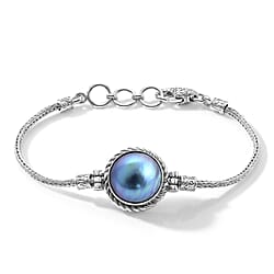 Royal Bali Collection - D'Joy Blue Mabe Pearl Sterling Silver Bracelet (Size - 8) with Lobster Clasp 8.34 Ct, Silver Wt. 12.00 Gms