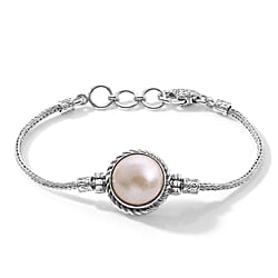 Royal Bali Collection - D'Joy Blue Mabe Pearl Sterling Silver Bracelet (Size - 8) with Lobster Clasp 8.34 Ct, Silver Wt. 12.00 Gms