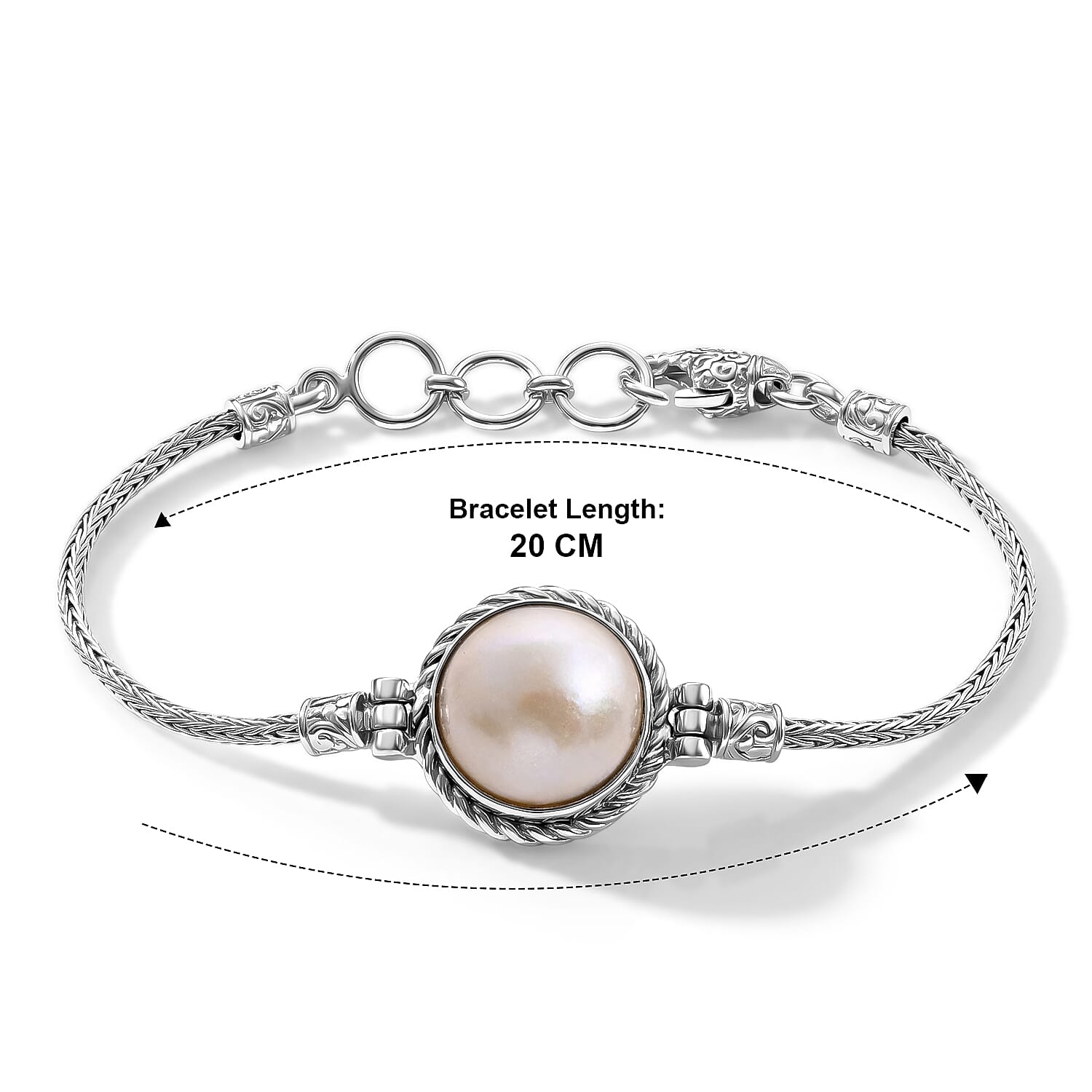 Royal Bali Collection - D'Joy White Mabe Pearl Sterling Silver Bracelet (Size - 8) with Lobster Clasp 8.20 Ct, Silver Wt. 11.85 Gms