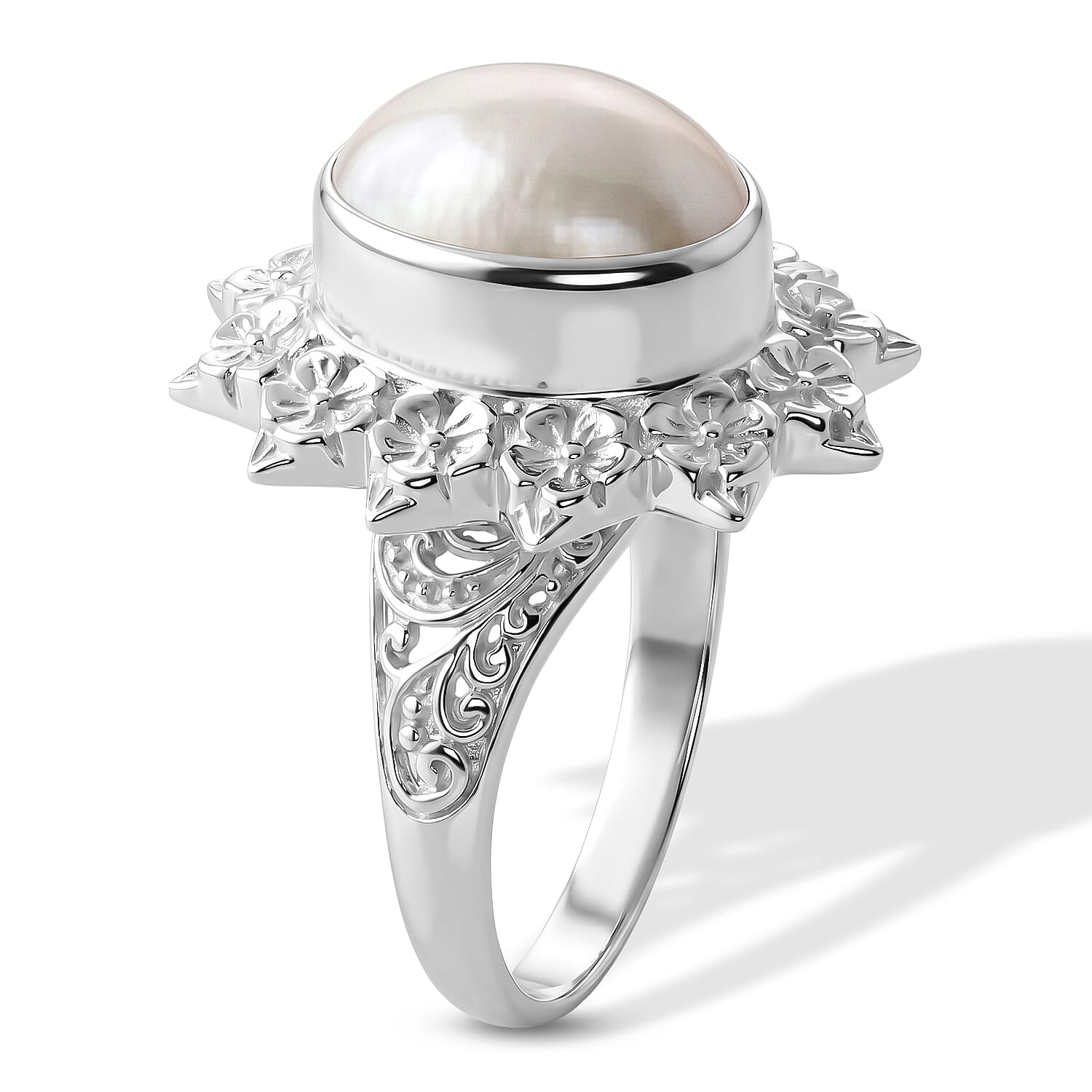 Royal Bali Collection - D'Joy White Mabe Pearl Sterling Silver Solitaire Ring 2.95 Ct.