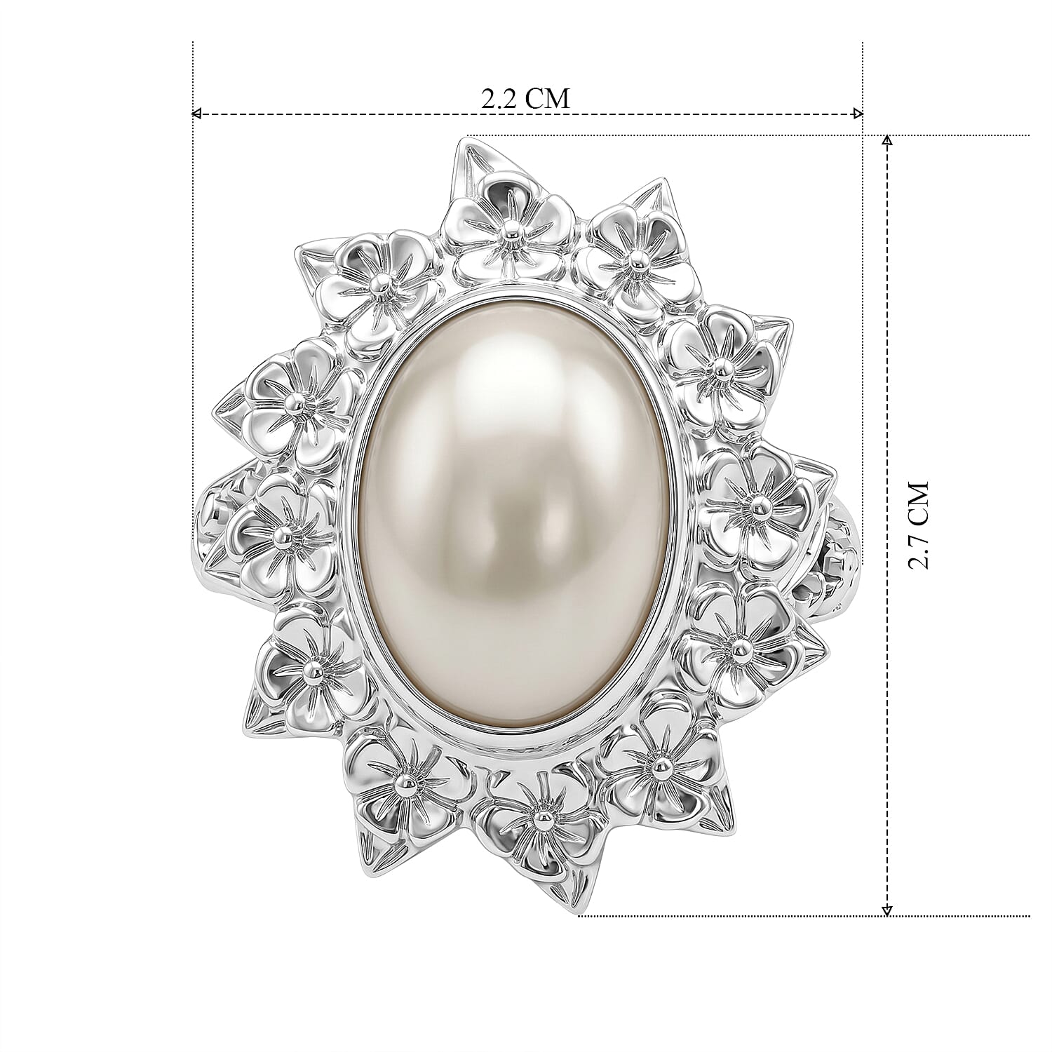 Royal Bali Collection - D'Joy White Mabe Pearl Sterling Silver Solitaire Ring 2.95 Ct.