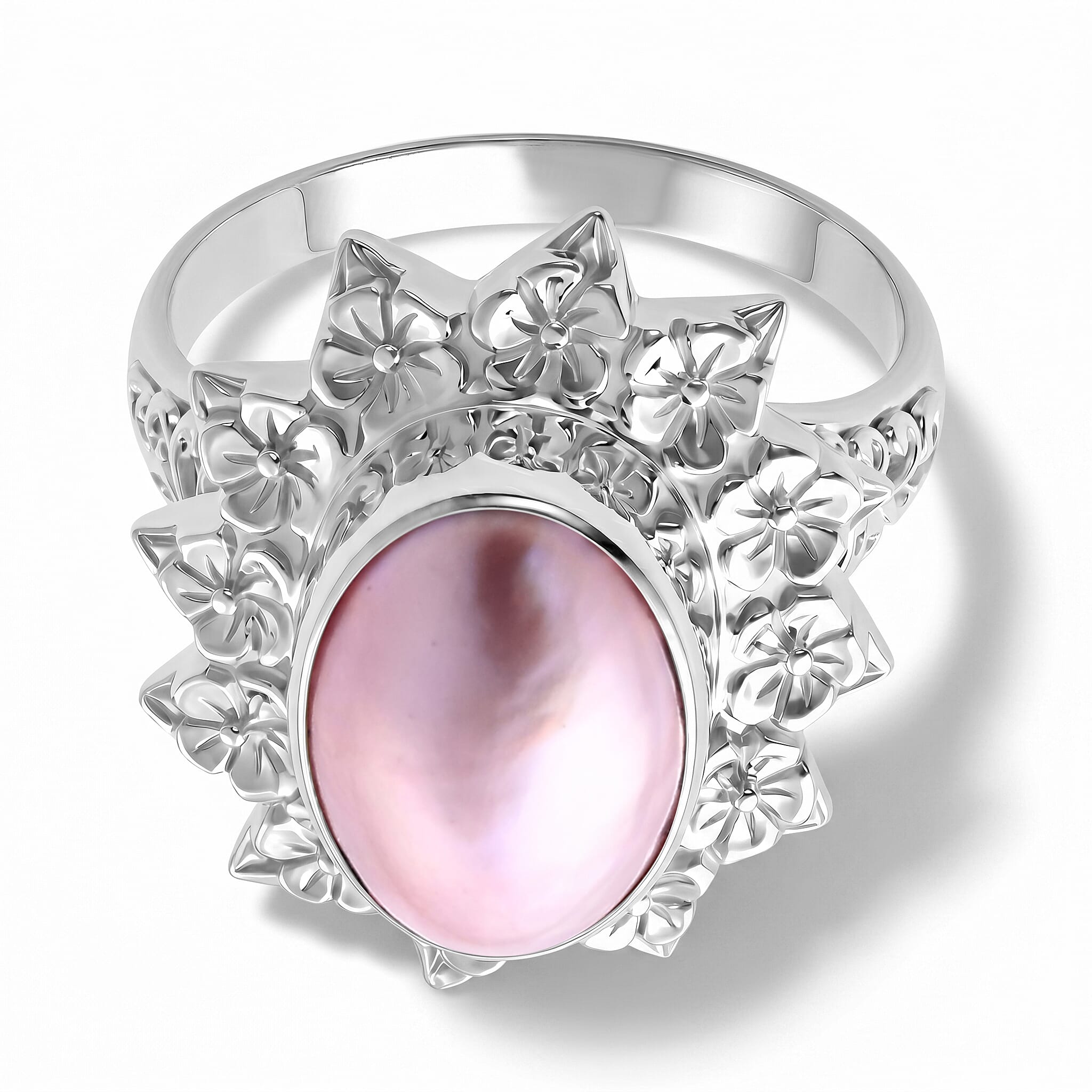Royal Bali Collection - D'Joy Pink Mabe Pearl Sterling Silver Solitaire Ring 3.20 Ct.