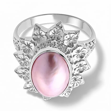 Royal Bali Collection - D'Joy Pink Mabe Pearl Sterling Silver Solitaire Ring 3.20 Ct.