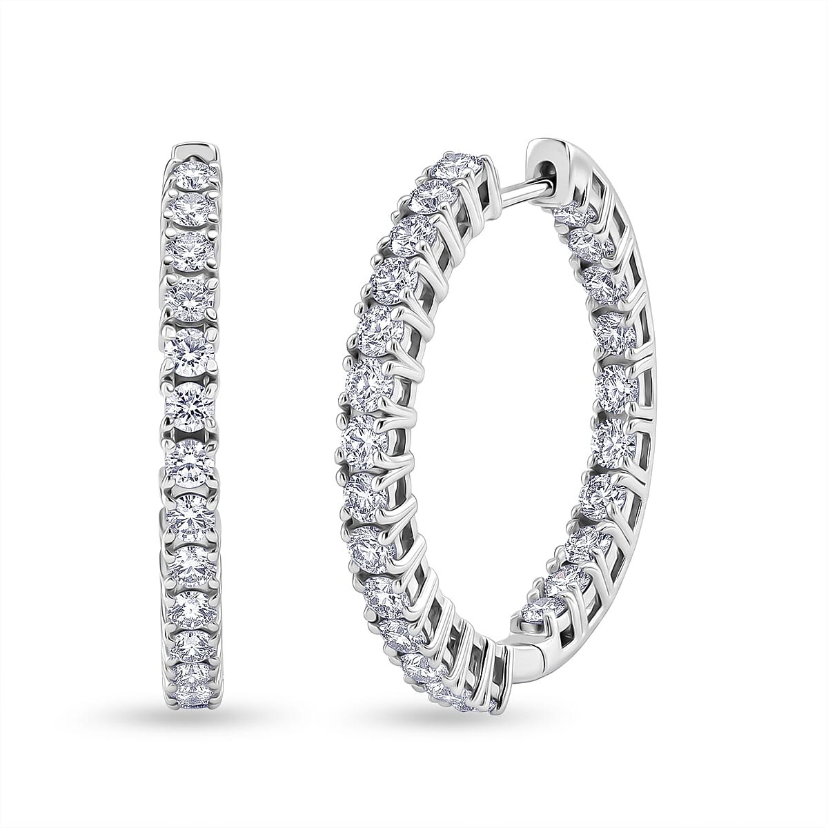 Luxuriant - Lab Grown Diamond (SI-G-H) Full Hoop Earring in Rhodium Overlay Sterling Silver 3.00 Ct.