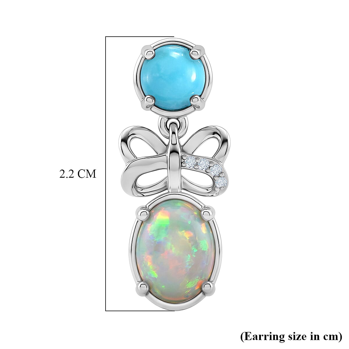 D'Joy - Ethiopian Opal, White Zircon & Sleeping Beauty Turquoise Dangling Earring with Push Back in Rhodium Overlay Sterling Silver 2.80 Ct.