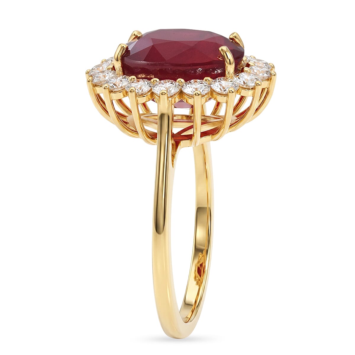 African Ruby (7.15 Ct.) & Lab Grown Diamond (SI G-H 1.00 Ct.)  Ring in 18K Vermeil Sterling Silver 8.16 Ct.