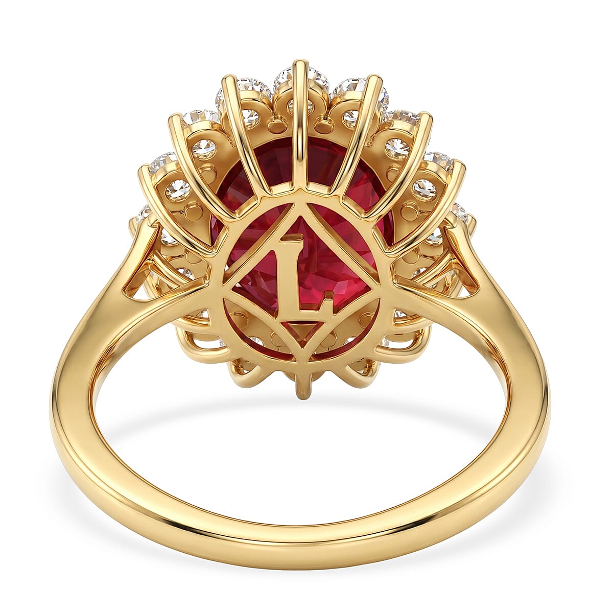 African Ruby (7.15 Ct.) & Lab Grown Diamond (SI G-H 1.00 Ct.)  Ring in 18K Vermeil Sterling Silver 8.16 Ct.