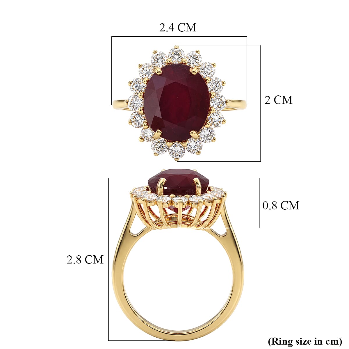 African Ruby (7.15 Ct.) & Lab Grown Diamond (SI G-H 1.00 Ct.)  Ring in 18K Vermeil Sterling Silver 8.16 Ct.