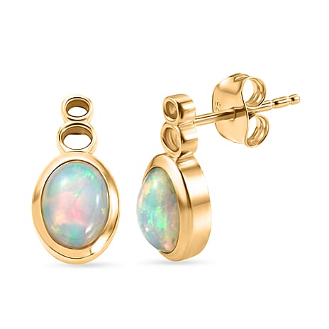 D'Joy - Ethiopian Opal Solitaire Stud Push Post Earring in Yellow Gold Plated Sterling Silver 1.75 Ct.