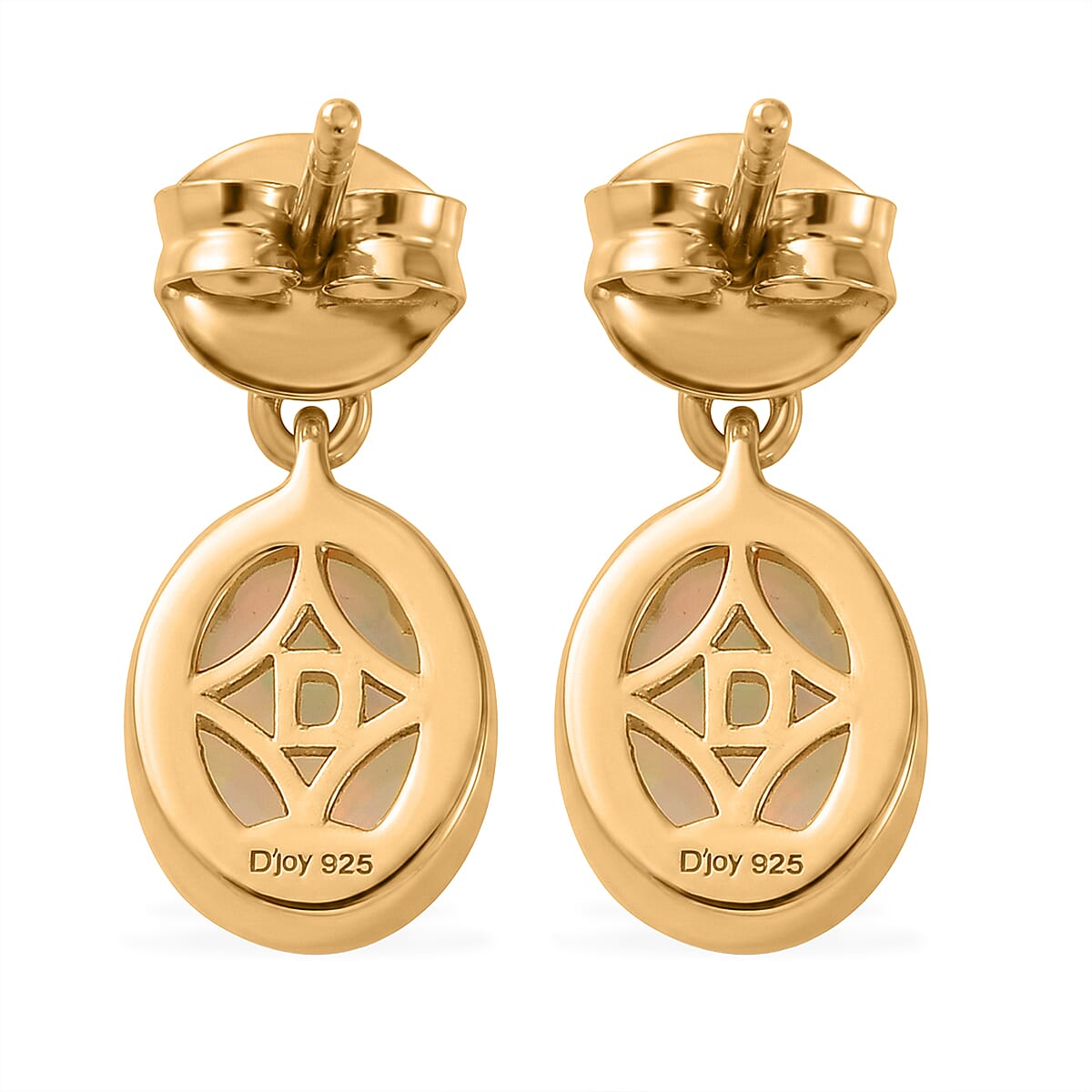 D'Joy - Ethiopian Opal & Fresh Water Pearl Dangling Earring with Push Post in Yellow Gold Plated Sterling Silver 2.50 Ct.