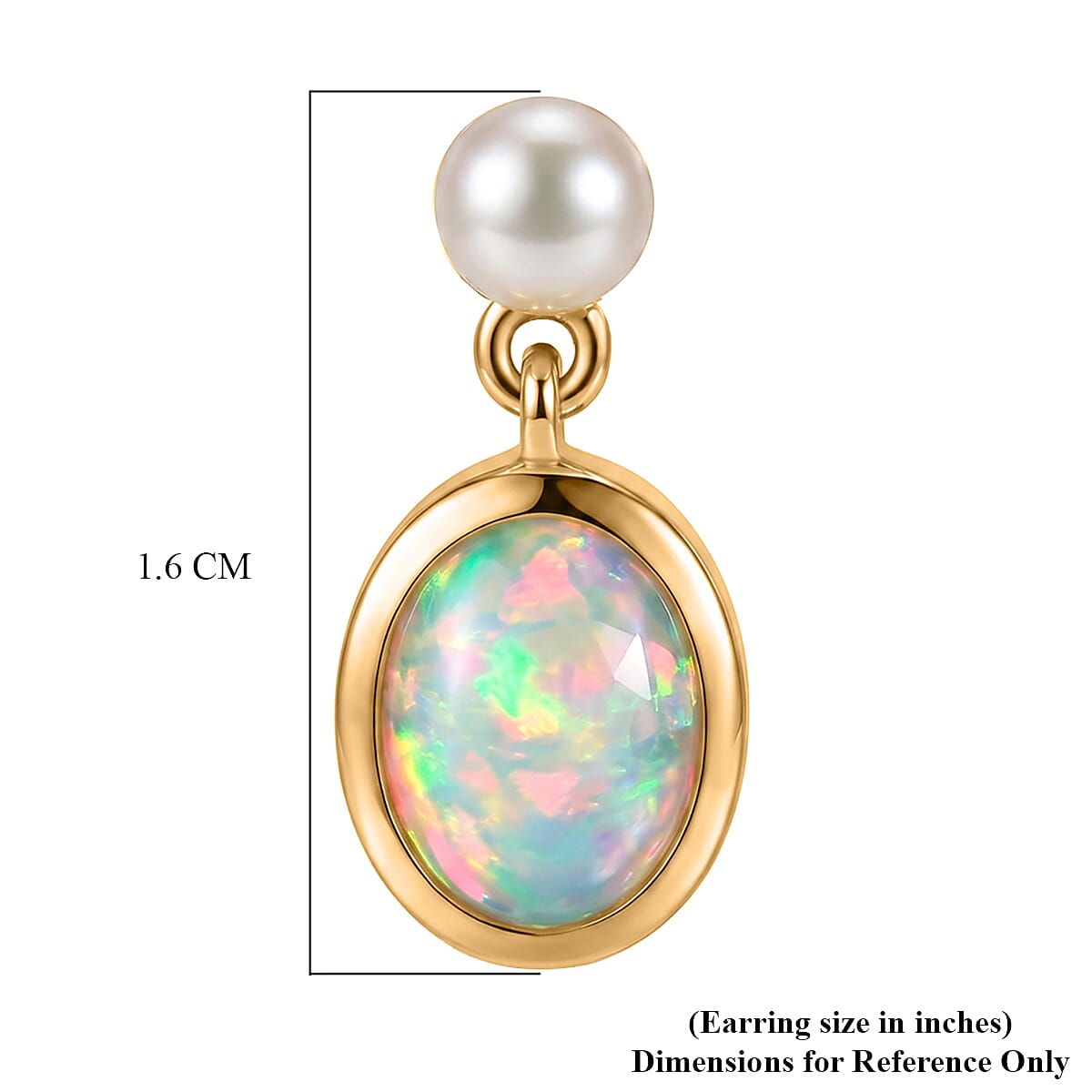 D'Joy - Ethiopian Opal & Fresh Water Pearl Dangling Earring with Push Post in Yellow Gold Plated Sterling Silver 2.50 Ct.