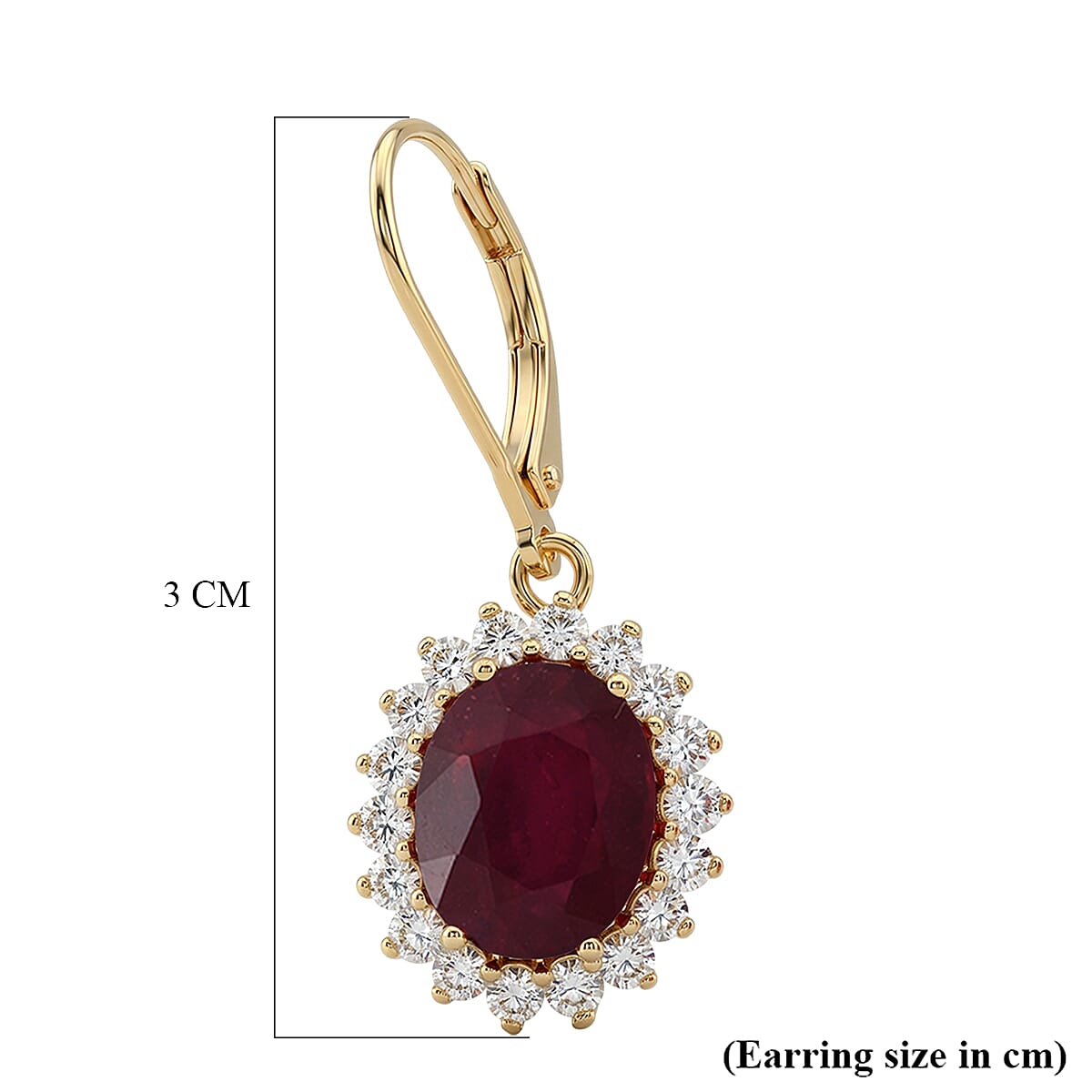 African Ruby (7.71 Ct) & Lab Grown Diamond (1.00 Ct) Halo Earring with Lever Back in 18K Vermeil Sterling Silver 8.73 Ct.
