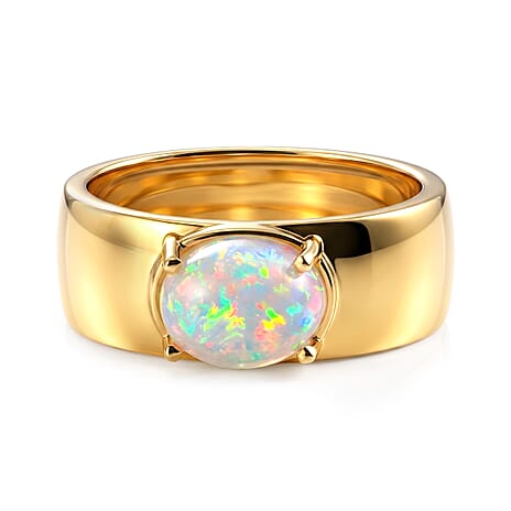D'Joy - Ethiopian Opal Solitaire Ring in Yellow Gold Plated Sterling Silver
