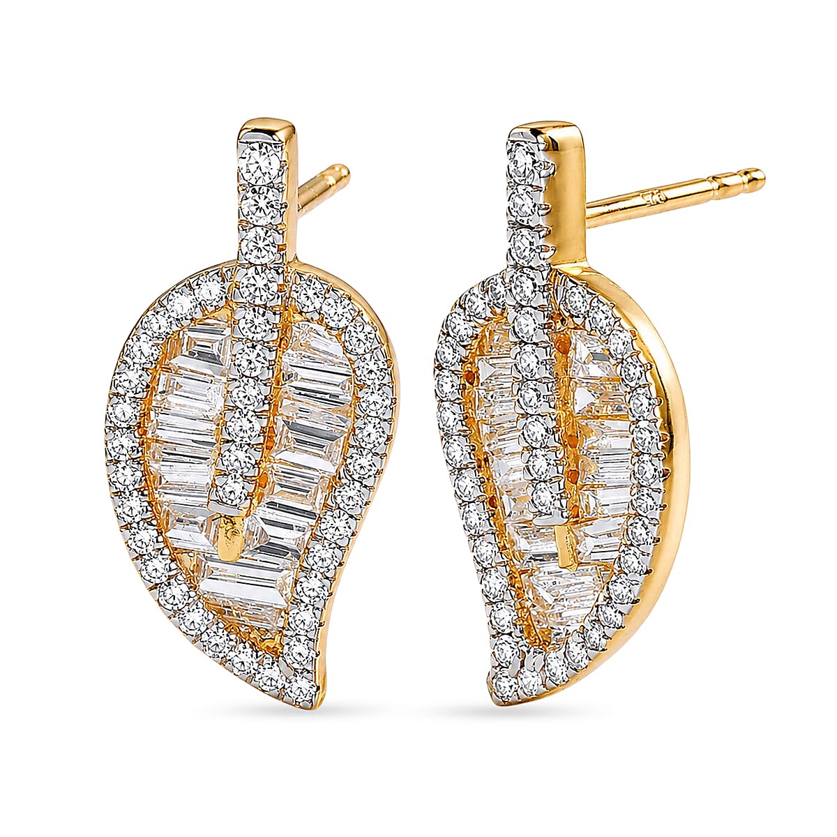 Luxuriant - Lab Grown Diamond (SI-G-H) Leaf Earring with Push Post in 18K Vermeil Yellow Gold Plated Sterling Silver 1.50 Ct.