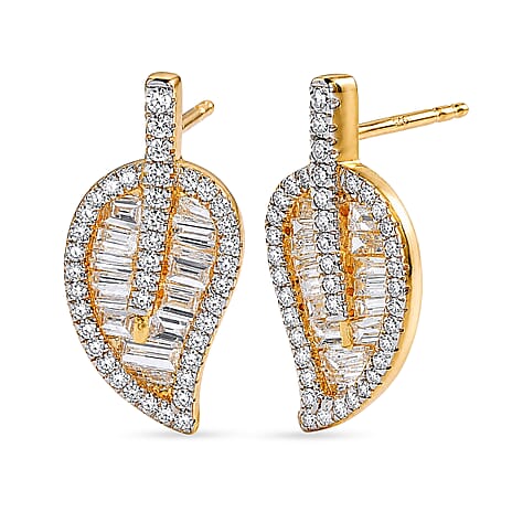 Luxuriant - Lab Grown Diamond (SI-G-H) Leaf Earring with Push Post in 18K Vermeil Yellow Gold Plated Sterling Silver 1.50 Ct.