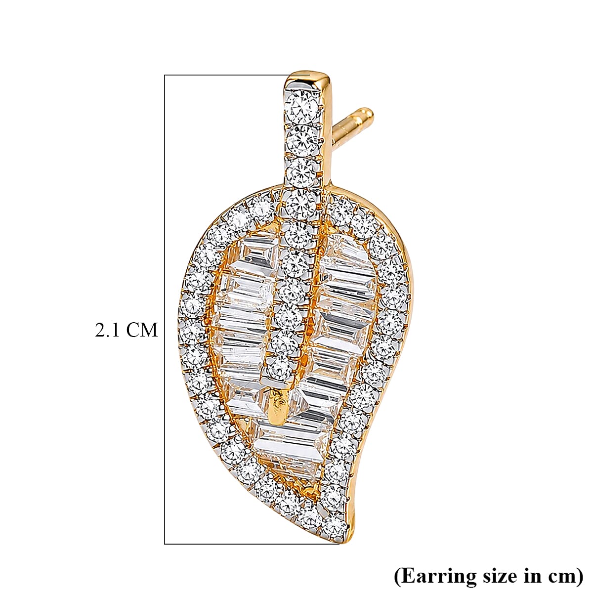 Luxuriant - Lab Grown Diamond (SI-G-H) Leaf Earring with Push Post in 18K Vermeil Yellow Gold Plated Sterling Silver 1.50 Ct.