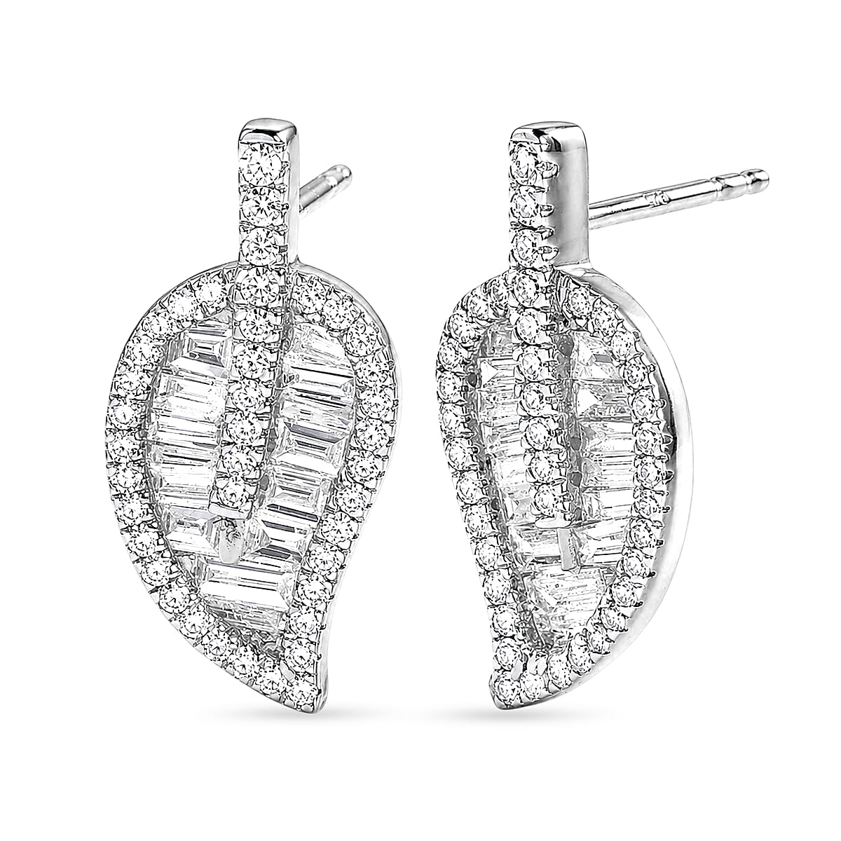 Luxuriant - Lab Grown Diamond (SI-G-H) Leaf Earring with Push Post in Rhodium Overlay Sterling Silver 1.50 Ct.