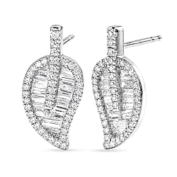 Luxuriant - Lab Grown Diamond (SI-G-H) Leaf Earring with Push Post in Rhodium Overlay Sterling Silver 1.50 Ct.