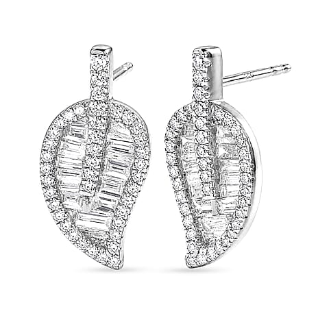 Luxuriant - Lab Grown Diamond (SI-G-H) Leaf Earring with Push Post in Rhodium Overlay Sterling Silver 1.50 Ct.