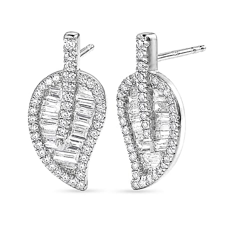 Luxuriant - Lab Grown Diamond (SI-G-H) Leaf Earring with Push Post in Rhodium Overlay Sterling Silver 1.50 Ct. Luxuriant - Lab Grown Diamond (SI-G-H) Leaf Earring with Push Post in Rhodium Overlay Sterling Silver 1.50 Ct.