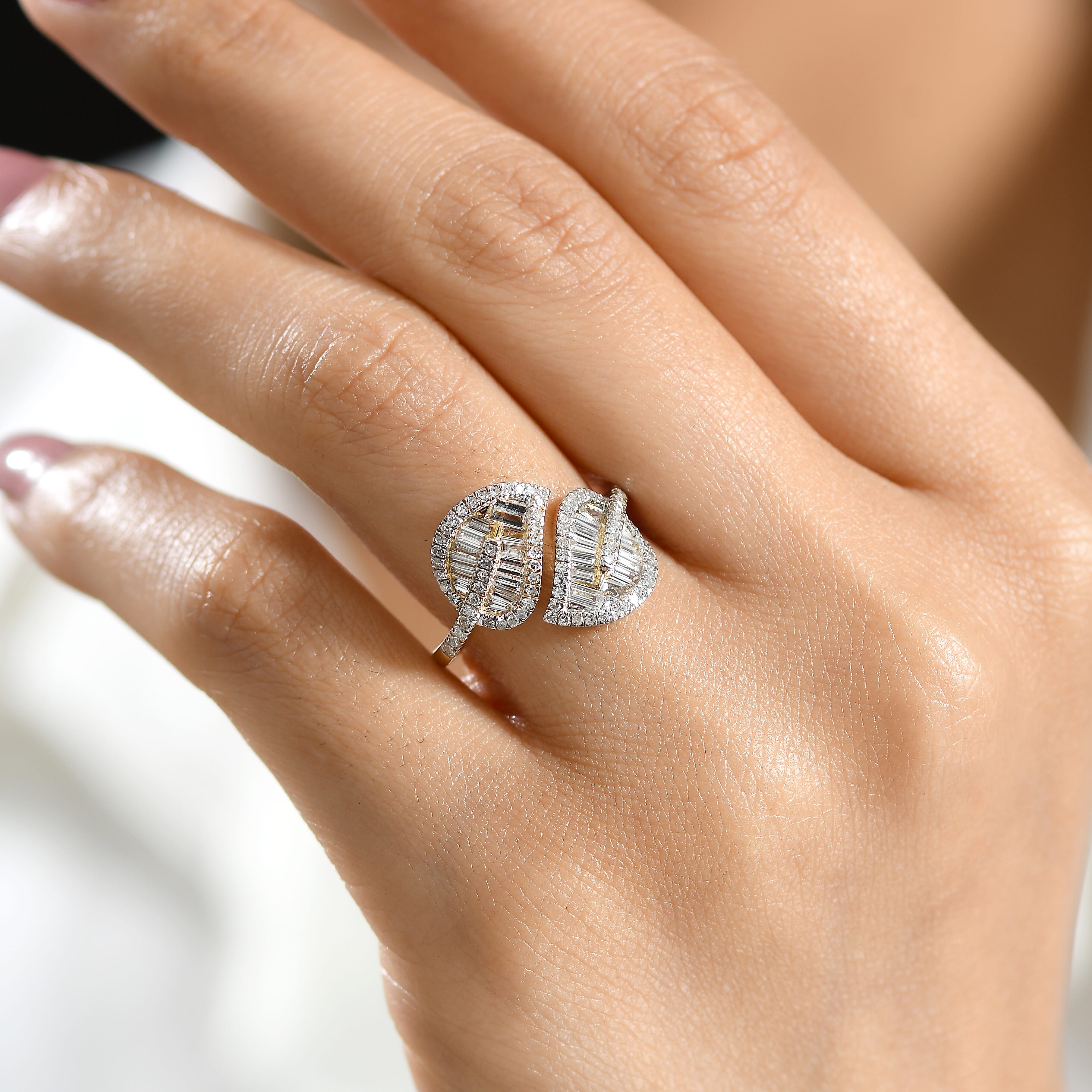 Luxuriant - Lab Grown Diamond (SI-G-H) Leaf Bypass Ring in 18K Vermeil Yellow Gold Plated Sterling Silver 1.50 Ct.