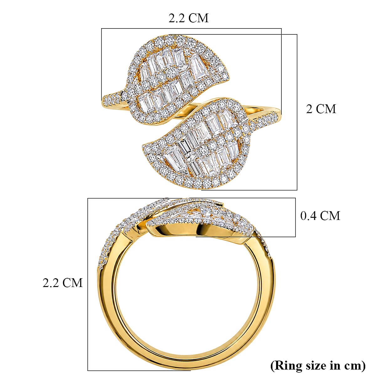 Luxuriant - Lab Grown Diamond (SI-G-H) Leaf Bypass Ring in 18K Vermeil Yellow Gold Plated Sterling Silver 1.50 Ct.