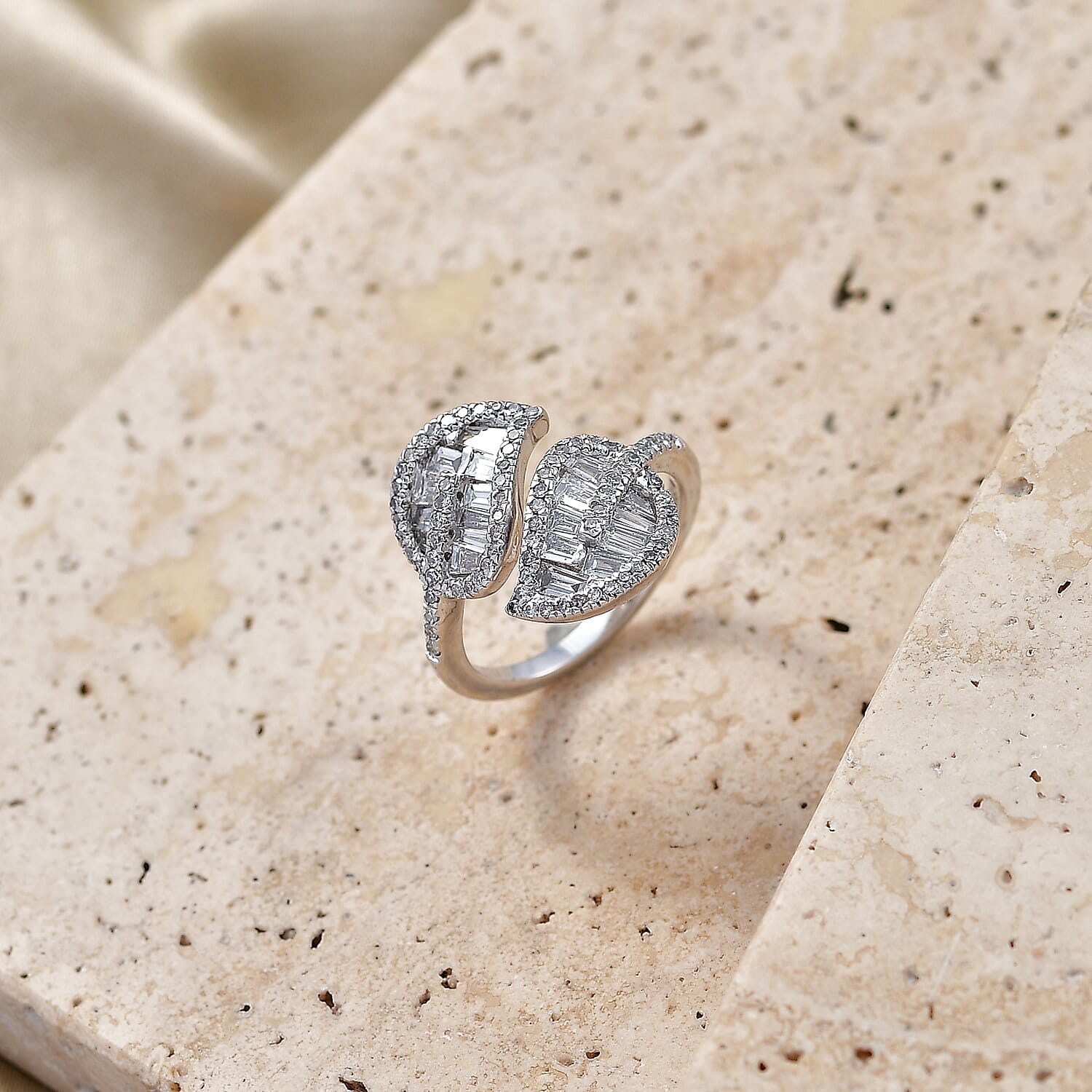 LUXURIANT - Lab Grown Diamond (SI/G-H) Leaf Bypass Ring in Sterling Silver 1.50 Ct.