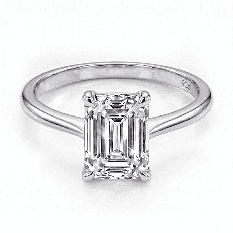 Luxuriant - Emerald Cut Lab Grown Diamond (SI-G-H) Solitaire Ring in Rhodium Overlay Sterling Silver 1.00 Ct.