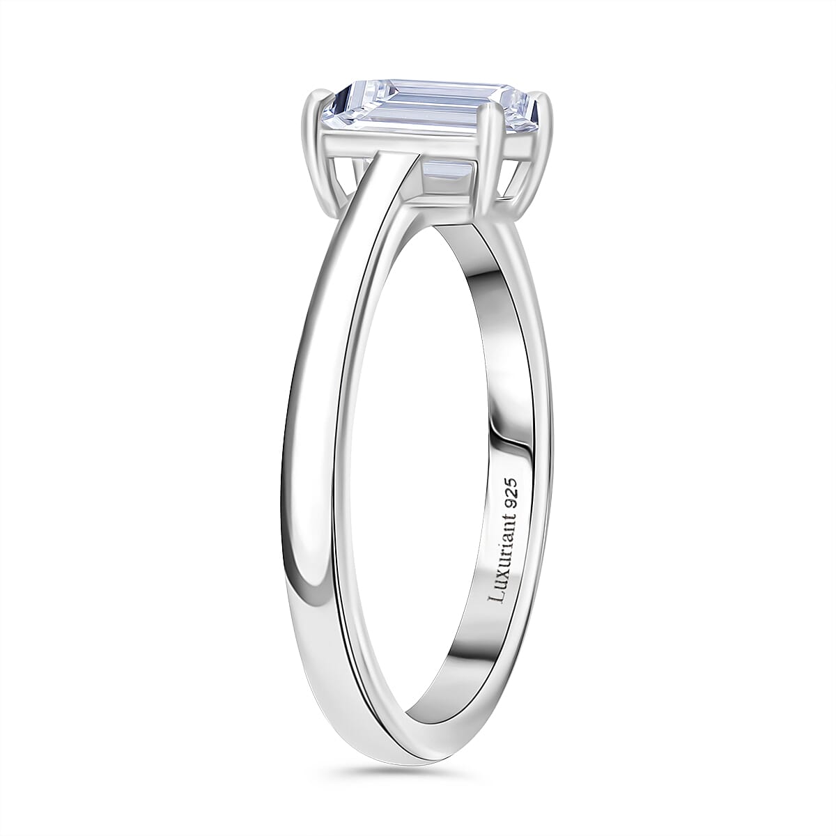 Luxuriant - Emerald Cut Lab Grown Diamond (SI-G-H) Solitaire Ring in Rhodium Overlay Sterling Silver 1.00 Ct.