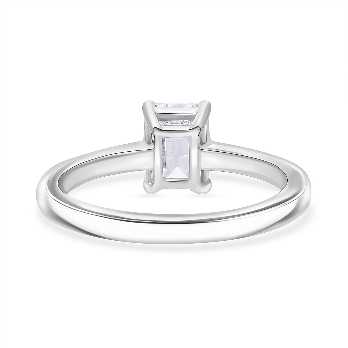 Luxuriant - Emerald Cut Lab Grown Diamond (SI-G-H) Solitaire Ring in Rhodium Overlay Sterling Silver 1.00 Ct.