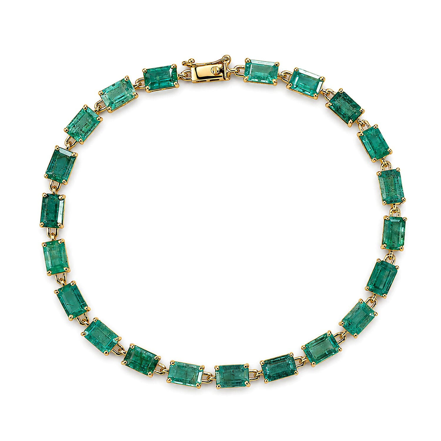 THE IMPERIAL TREASURE - 9K Yellow Gold AAA Gemfields Zambian Emerald Tennis Bracelet (Size - 7.5) with  12.00 Ct, Gold Wt. 3.25 Gms (LIMITED STOCK)