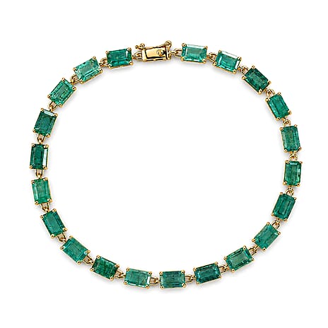 THE IMPERIAL TREASURE - 9K Yellow Gold AAA Gemfields Zambian Emerald Tennis Bracelet (Size - 7.5) with  12.00 Ct, Gold Wt. 3.25 Gms (LIMITED STOCK)