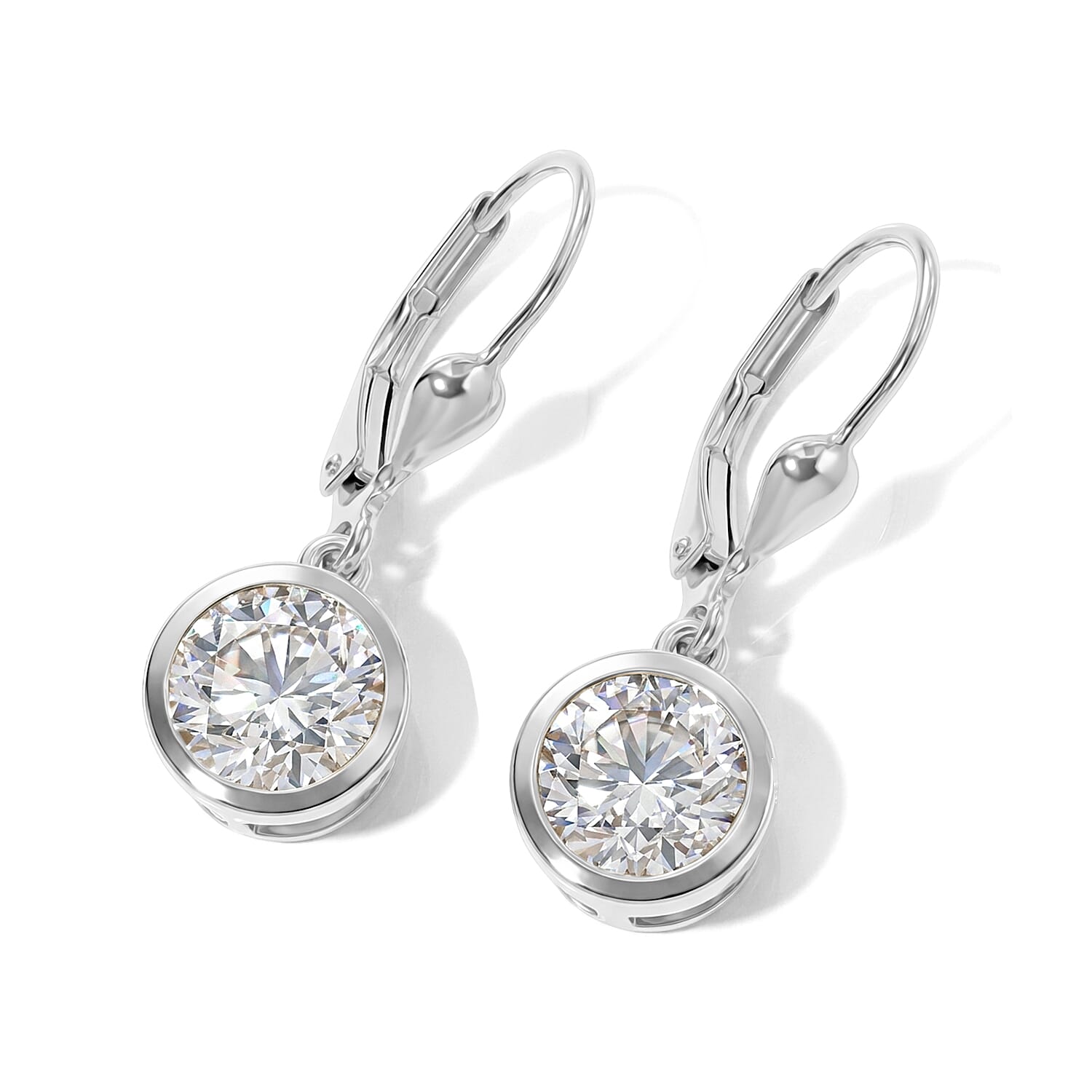 Royal Bali Collection - D'Joy Moissanite Solitaire Lever Back Earring in Rhodium Overlay Sterling Silver 3.00 Ct.