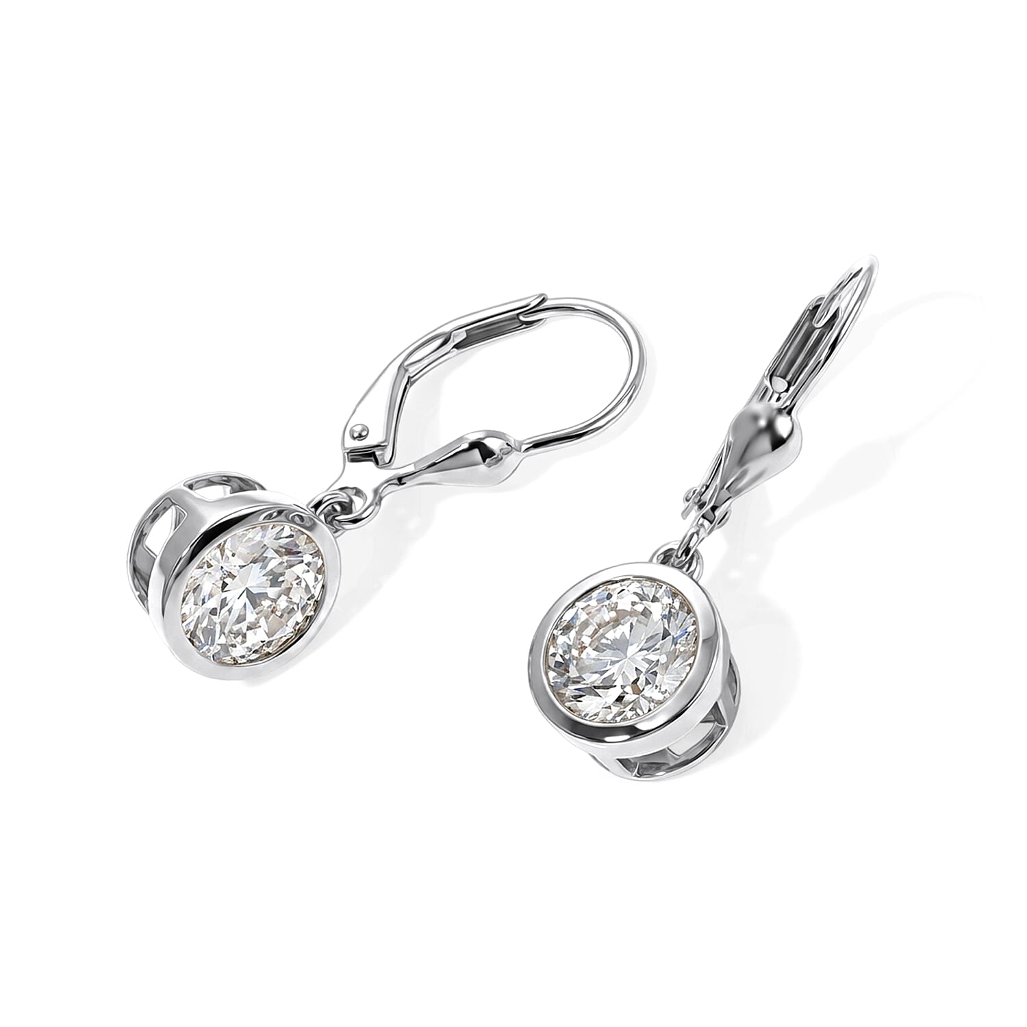 Royal Bali Collection - D'Joy Moissanite Solitaire Lever Back Earring in Rhodium Overlay Sterling Silver 3.00 Ct.