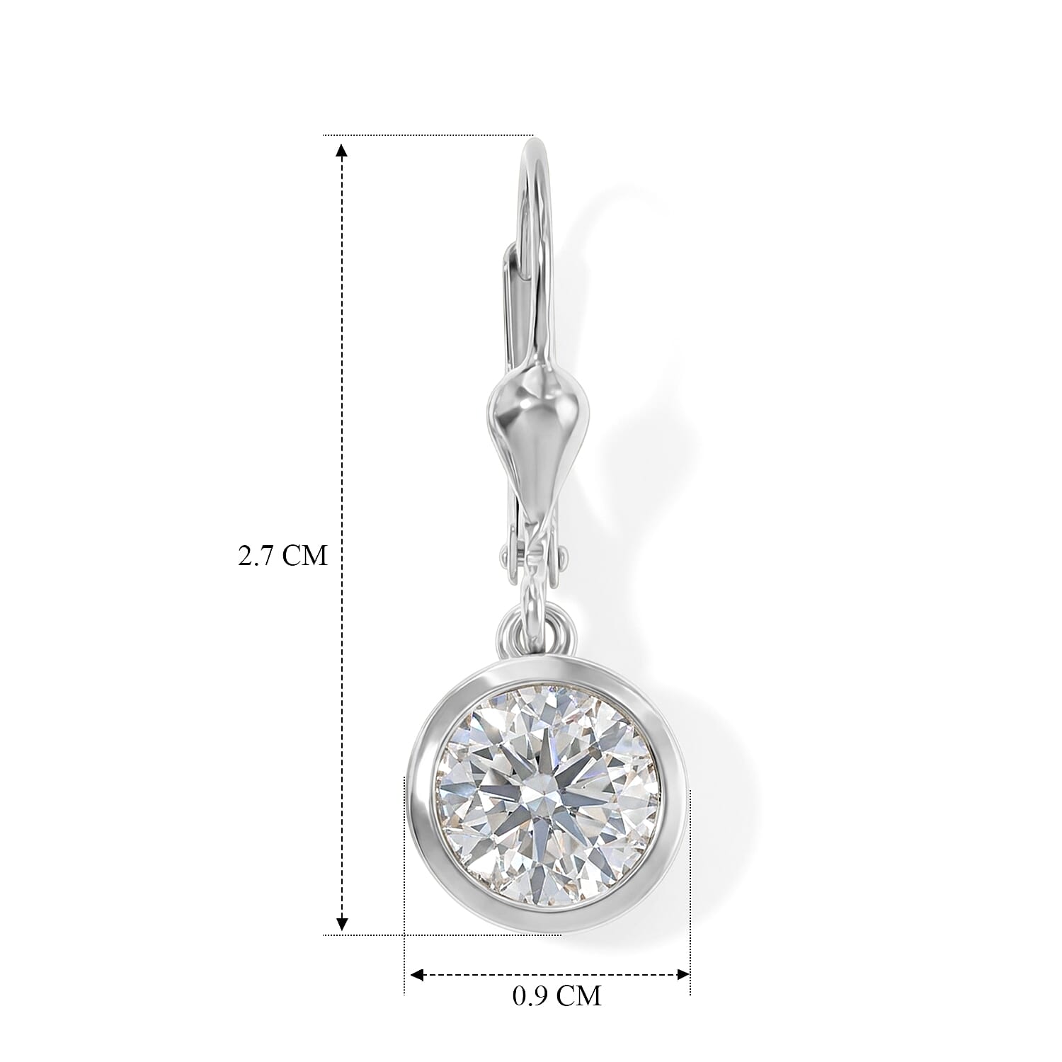 Royal Bali Collection - D'Joy Moissanite Solitaire Lever Back Earring in Rhodium Overlay Sterling Silver 3.00 Ct.