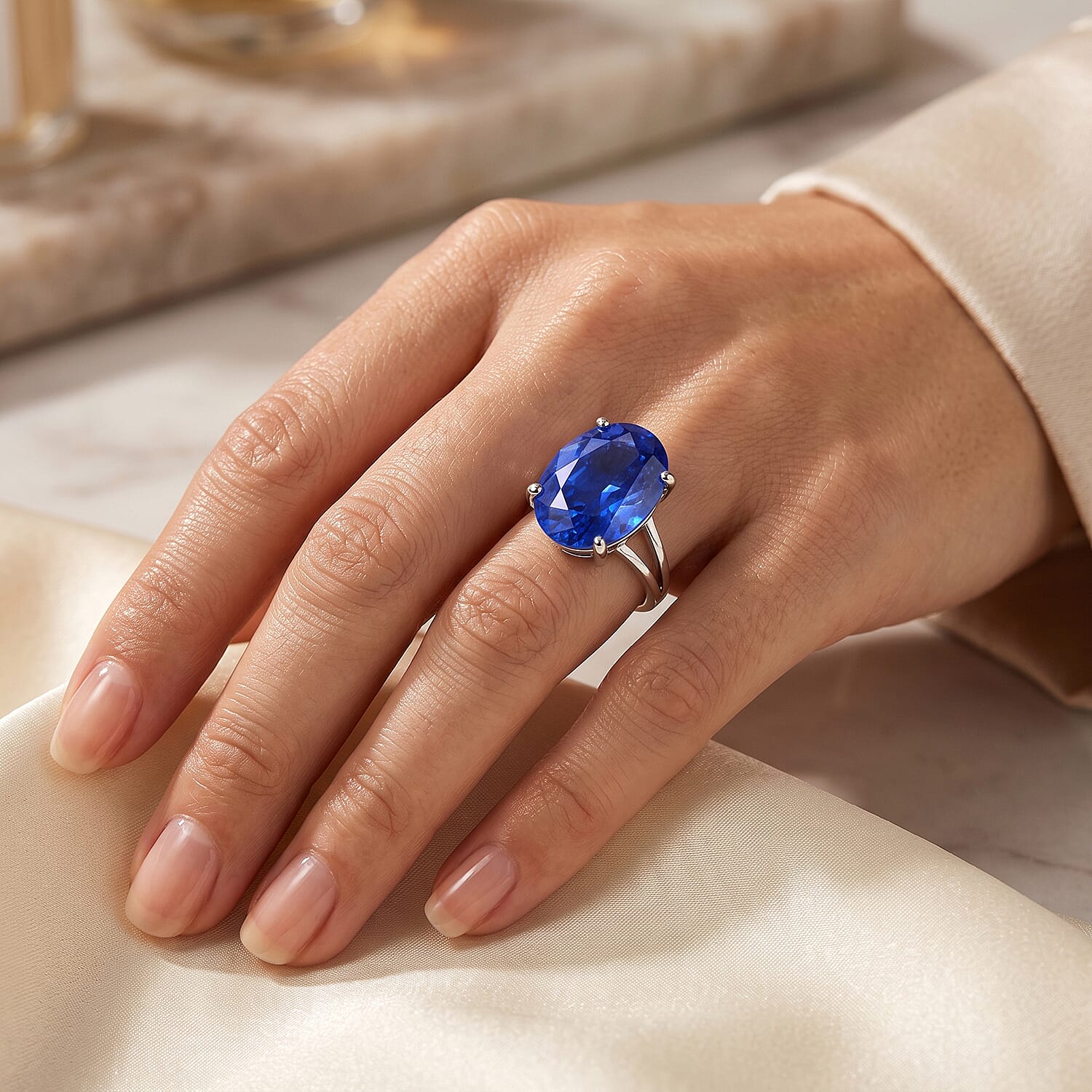 D'Joy - Ceylon Color Quartz Solitaire Ring in Platinum Overlay Sterling Silver 10.17 Ct.