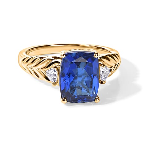 D'Joy - Ceylon Color Quartz & White Topaz Ring in Yellow Gold Plated Sterling Silver 3.50 Ct.