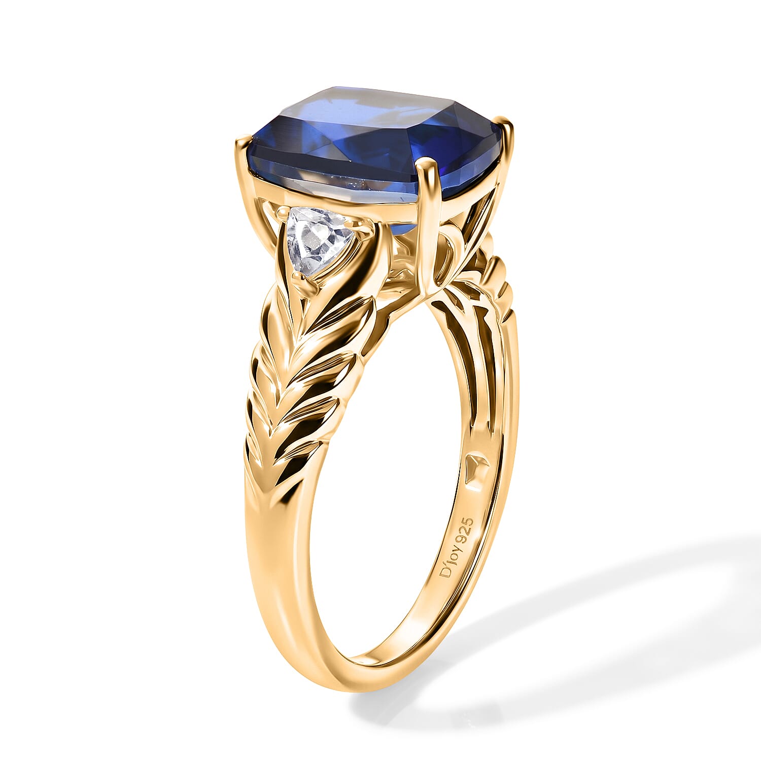 D'Joy - Ceylon Color Quartz & White Topaz Ring in Yellow Gold Plated Sterling Silver 3.50 Ct.